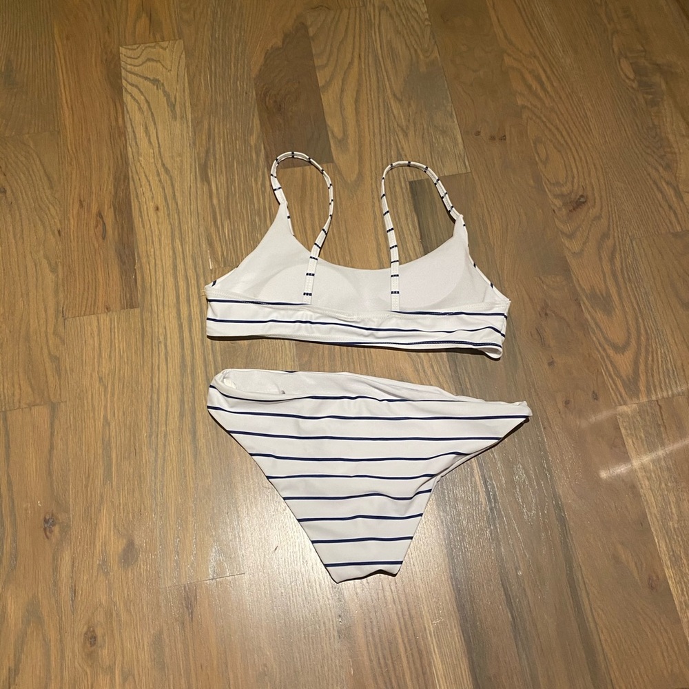 navy blue and white stripe bikini